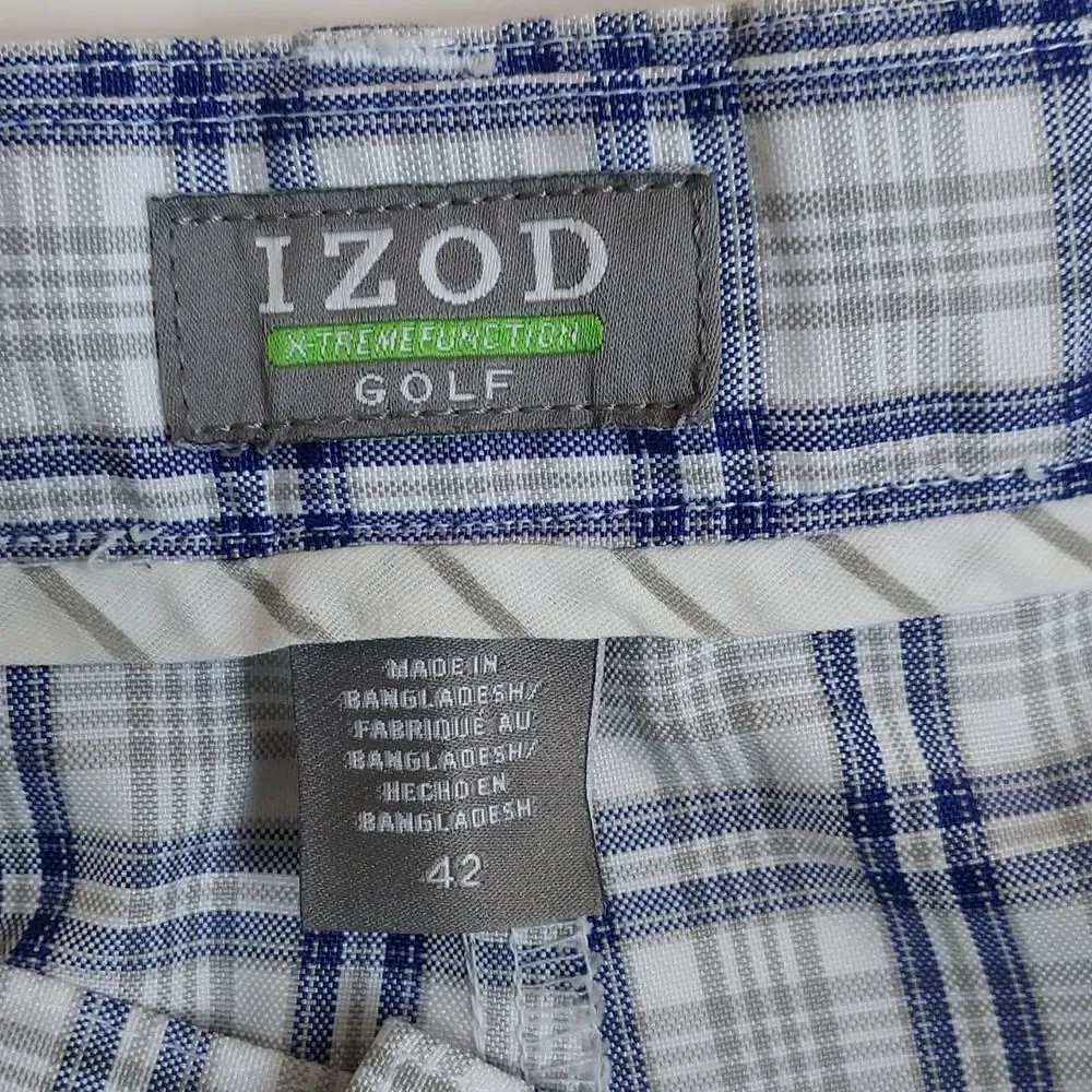 Mens Izod Golf X-Treme Function Blue/Gray/White Plaid Shorts 9
